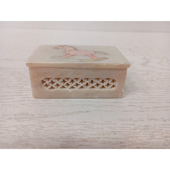 Vintage Carved Soap Stone Trinket Box Rocking Horse In Laid Mother Of Pearl Lid - Picture 2 of 12